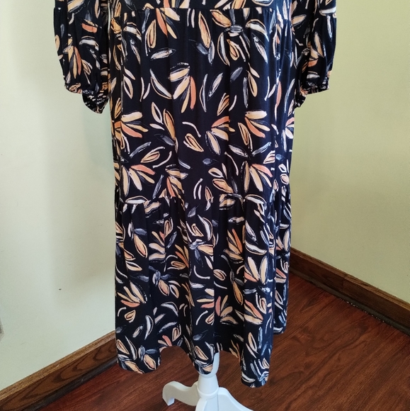 Ryllace Floral Boho Promenade Flowy Tiered Navy Blue Dress 3/4 Sleeve  Size 20 - Picture 10 of 15